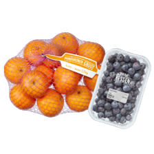 Grote mandarijnen net à 1500 gram
of blauwe bessen schaal à 300 gram